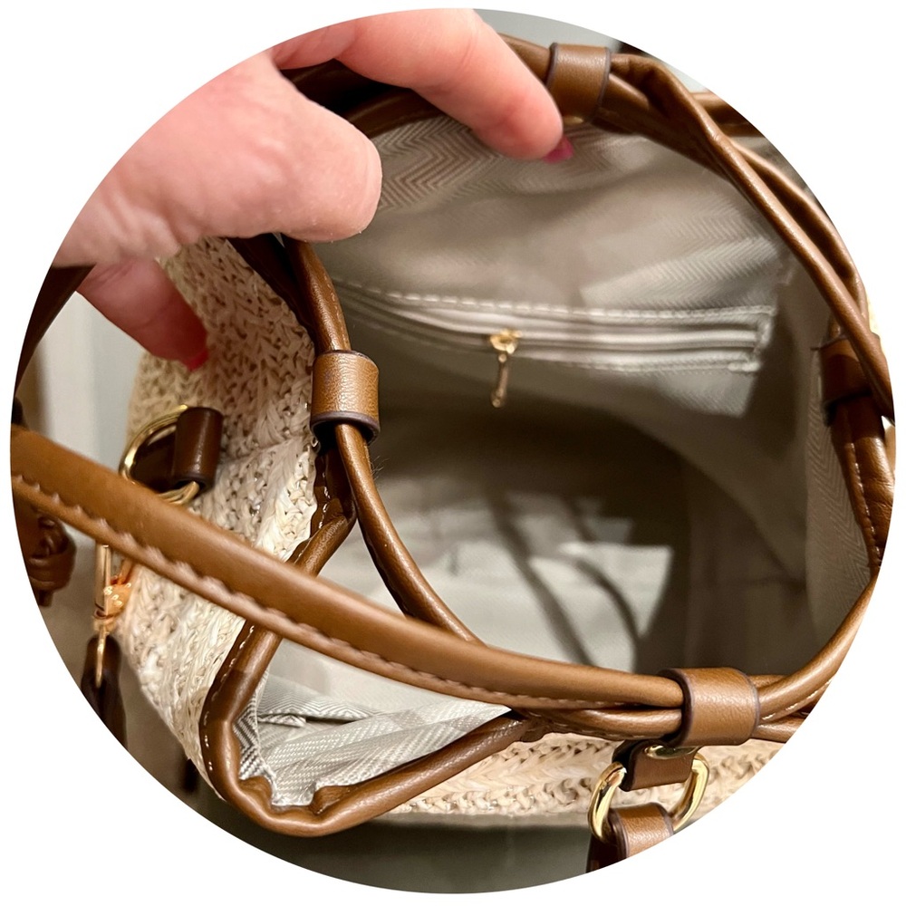 NEW! Bucket Crossbody Bag PU Stitching Woven Straw Shoulder Bag! - Picture 11 of 11